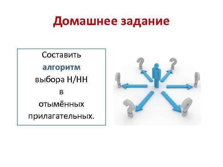 Домашнее задание Составить алгоритм выбора Н/НН в отымённых прилагательных. 