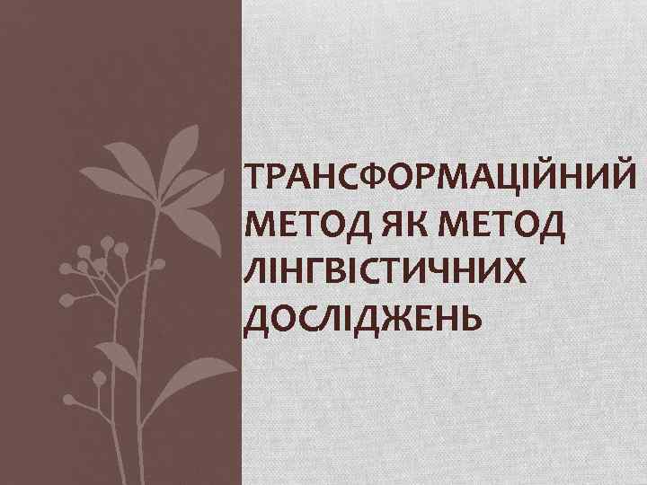 ТРАНСФОРМАЦІЙНИЙ МЕТОД ЯК МЕТОД ЛІНГВІСТИЧНИХ ДОСЛІДЖЕНЬ 