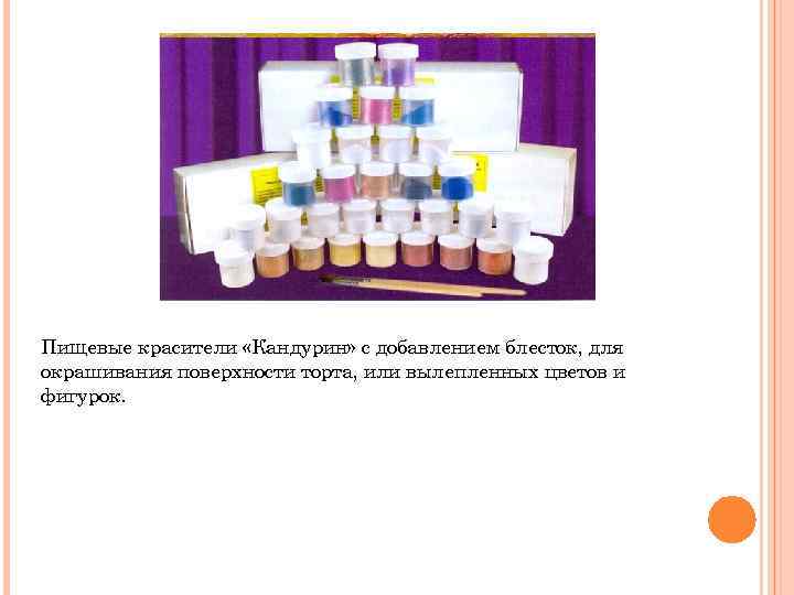 Пищевые красители «Кандурин» с добавлением блесток, для окрашивания поверхности торта, или вылепленных цветов и