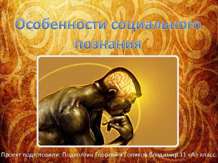 Особенности социального познания Проект подготовили: Подколзин Георгий и Голиков Владимир 11 «А» класс. 