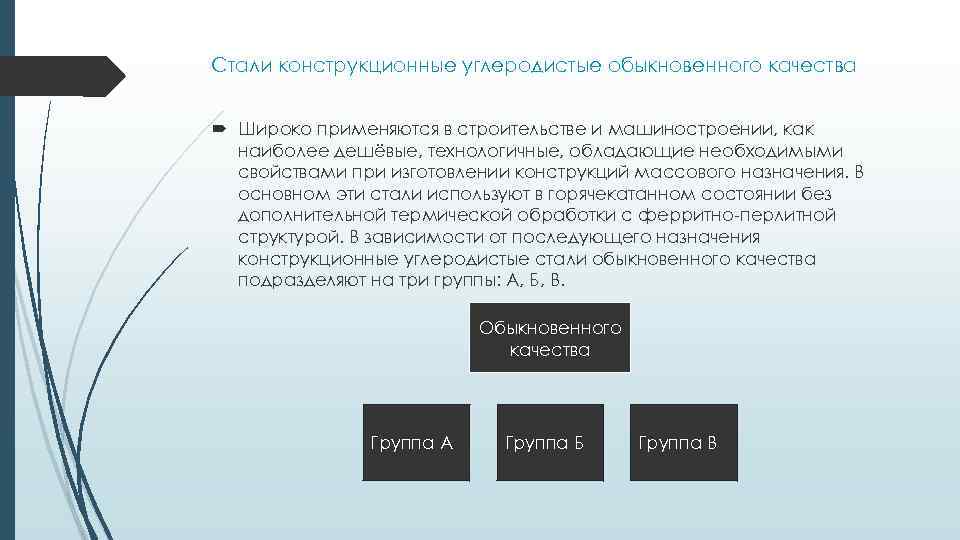 Стали конструкционные углеродистые обыкновенного качества Широко применяются в строительстве и машиностроении, как наиболее дешёвые,