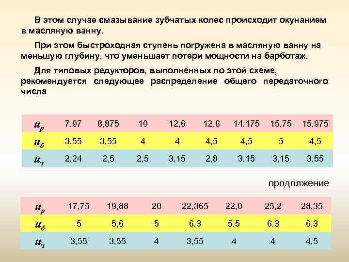 В этом случае смазывание зубчатых колес происходит окунанием в масляную ванну. При этом быстроходная