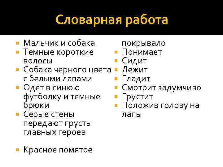Словарная работа Мальчик и собака Темные короткие волосы Собака черного цвета с белыми лапами