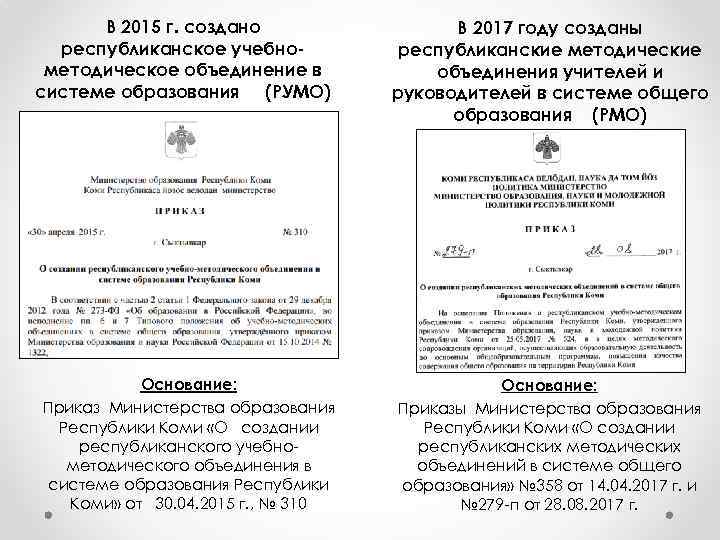 В 2015 г. создано республиканское учебнометодическое объединение в системе образования (РУМО) Основание: Приказ Министерства