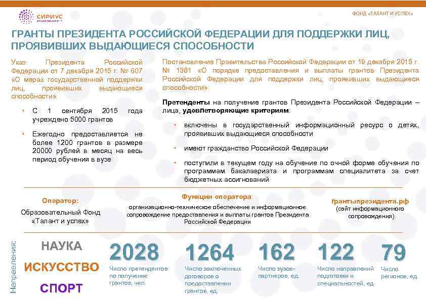 Положение о грантах президента рф 2020