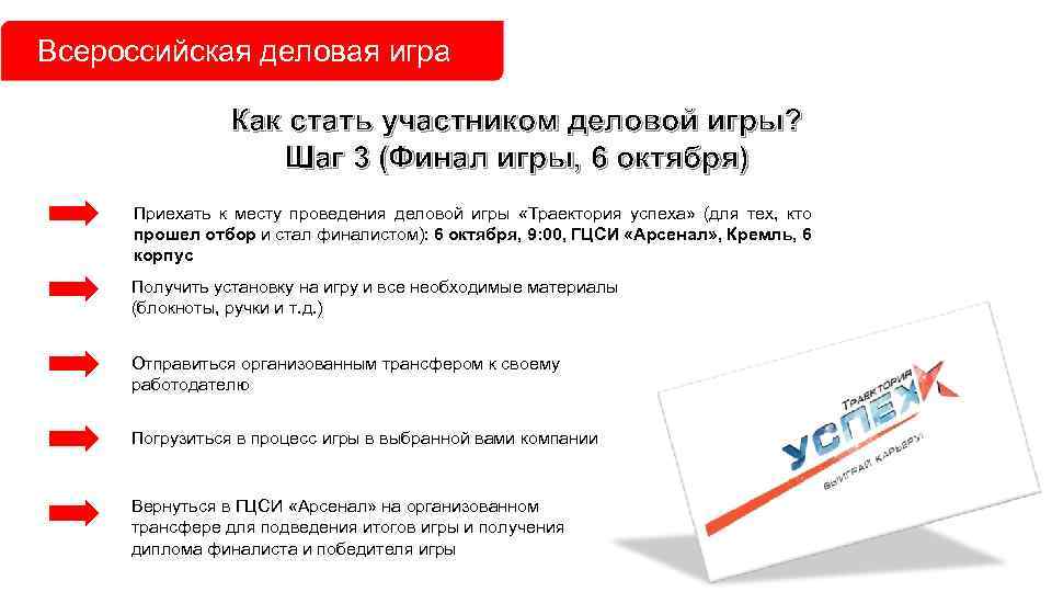 Всероссийская деловая игра Как стать участником деловой игры? Шаг 3 (Финал игры, 6 октября)