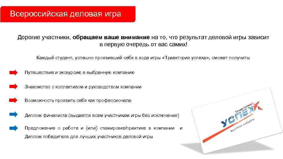 Всероссийская деловая игра Дорогие участники, обращаем ваше внимание на то, что результат деловой игры