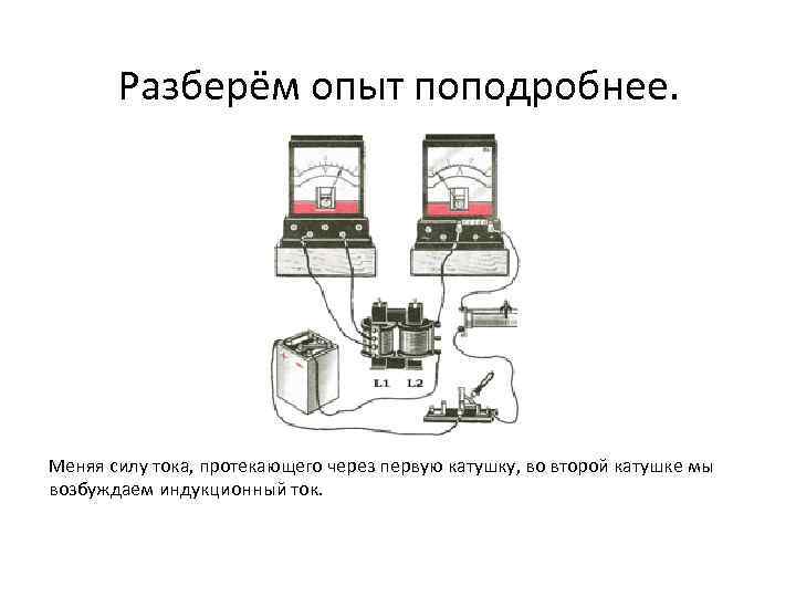 Разберём опыт поподробнее. Меняя силу тока, протекающего через первую катушку, во второй катушке мы