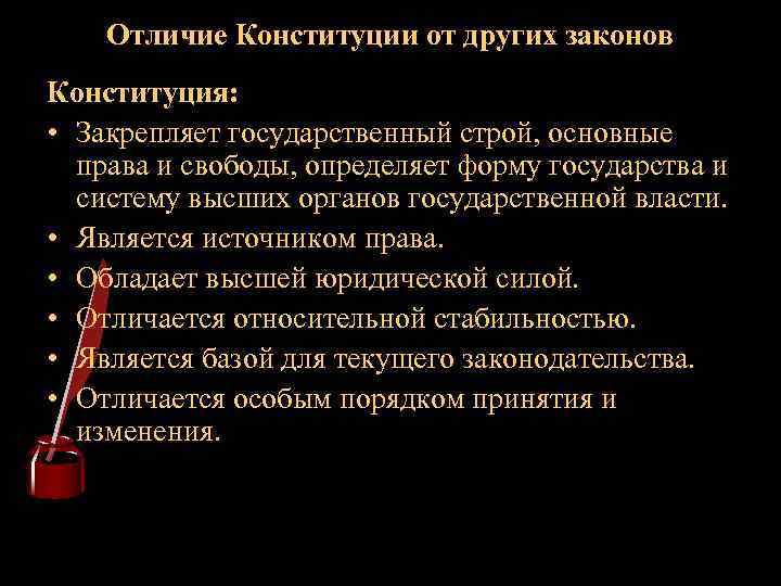 Отличием конституции от других не является ответ. Отличие Конституции от других. Отличие Конституции от закона. Отличие Конституции от других законов. Разница между Конституцией и основным законом.