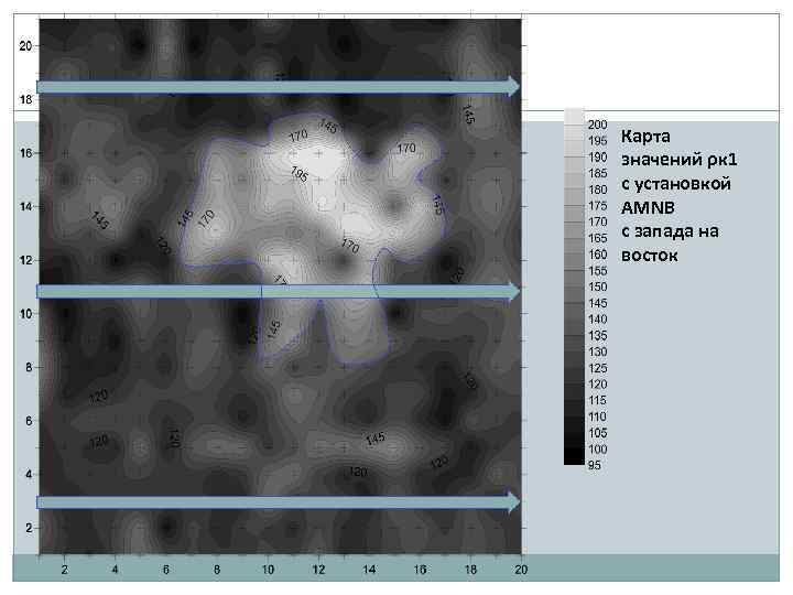Карта значений ρк 1 с установкой AMNB с запада на восток 