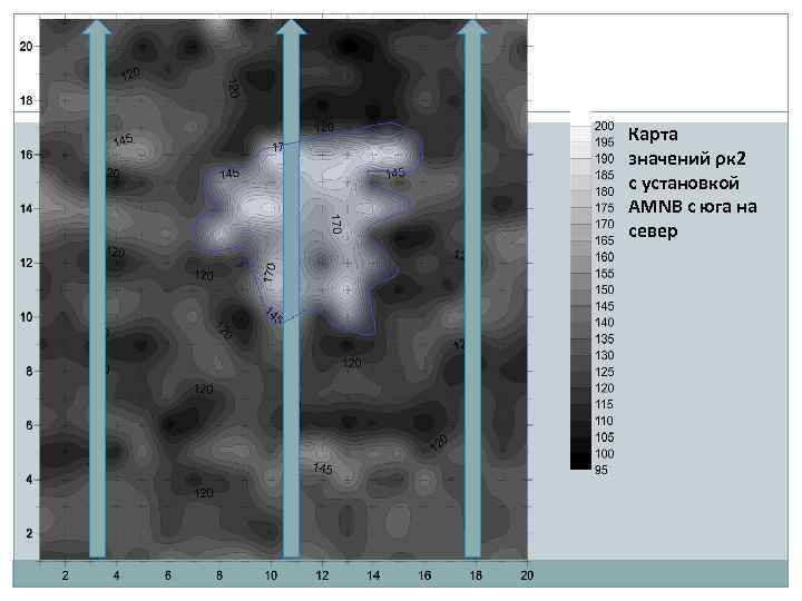 Карта значений ρк 2 с установкой AMNB с юга на север 