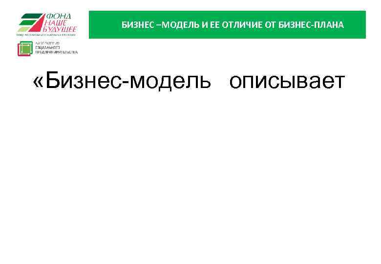 БИЗНЕС –МОДЕЛЬ И ЕЕ ОТЛИЧИЕ ОТ БИЗНЕС-ПЛАНА «Бизнес-модель описывает 6 