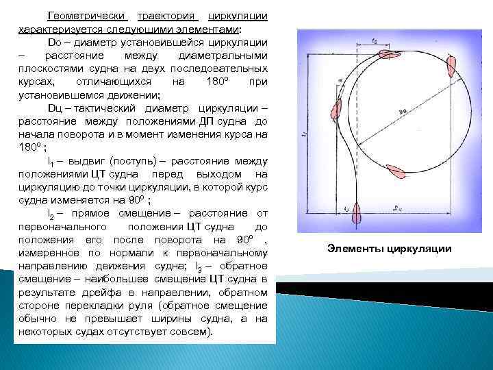Геометрически траектория циркуляции характеризуется следующими элементами: Dо – диаметр установившейся циркуляции – расстояние между