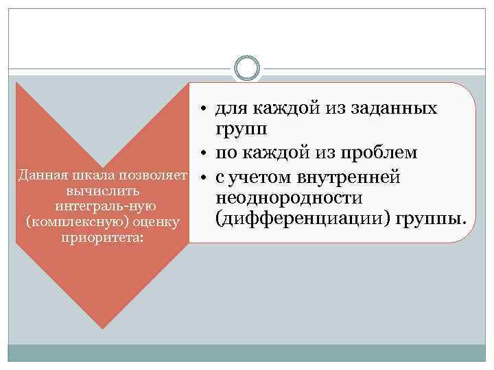 Данная шкала позволяет вычислить интеграль ную (комплексную) оценку приоритета: • для каждой из заданных