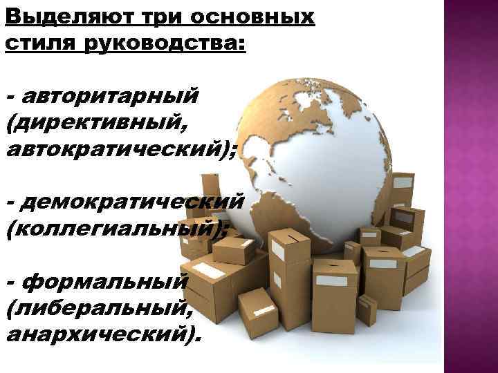 Выделяют три основных стиля руководства: - авторитарный (директивный, автократический); - демократический (коллегиальный); - формальный