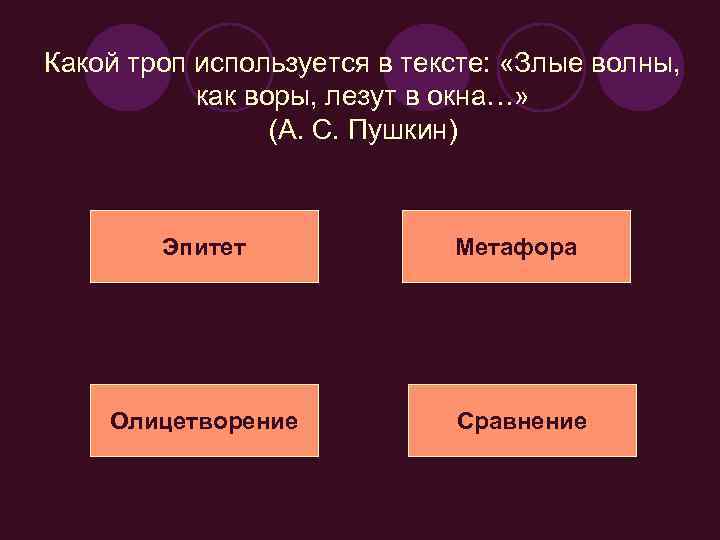 Какой троп используется в тексте: «Злые волны, как воры, лезут в окна…» (А. С.