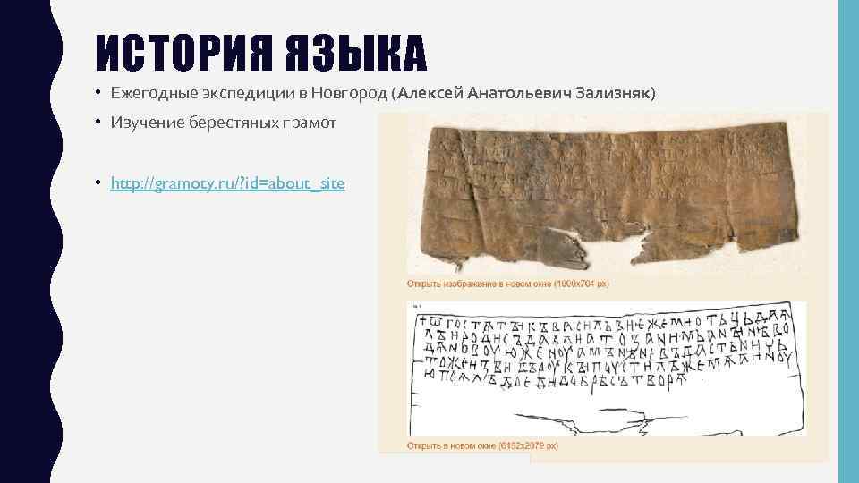 ИСТОРИЯ ЯЗЫКА • Ежегодные экспедиции в Новгород (Алексей Анатольевич Зализняк) • Изучение берестяных грамот