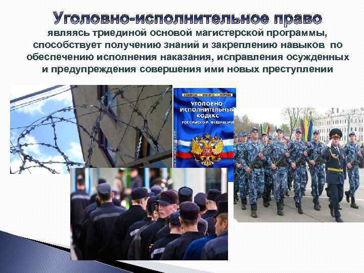 Уголовно-исполнительное право являясь триединой основой магистерской программы, способствует получению знаний и закреплению навыков по