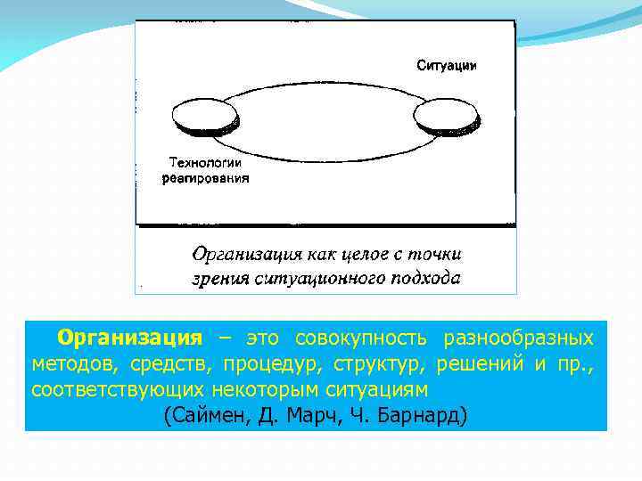 Организация – это совокупность разнообразных методов, средств, процедур, структур, решений и пр. , соответствующих