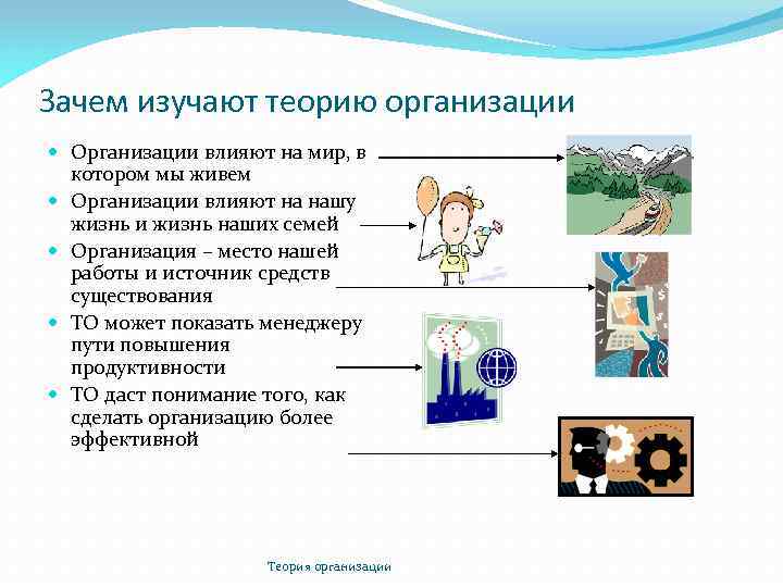 Зачем изучают теорию организации Организации влияют на мир, в котором мы живем Организации влияют