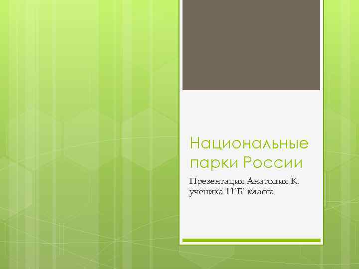 Национальные парки России Презентация Анатолия К. ученика 11’Б’ класса 