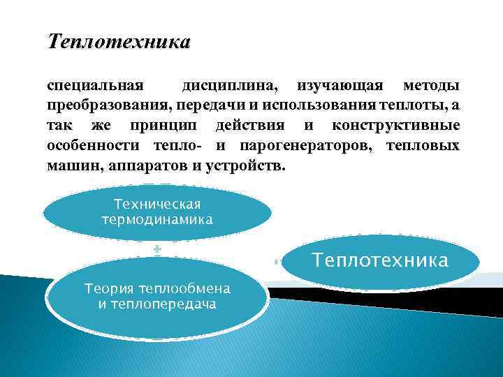 Теплотехника специальная дисциплина, изучающая методы преобразования, передачи и использования теплоты, а так же принцип