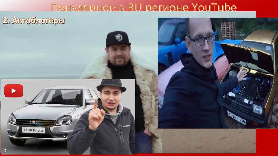 Популярное в RU регионе You. Tube 1. Юмористические 2. Автоблогеры скетч-шоу, ТОПы 7 