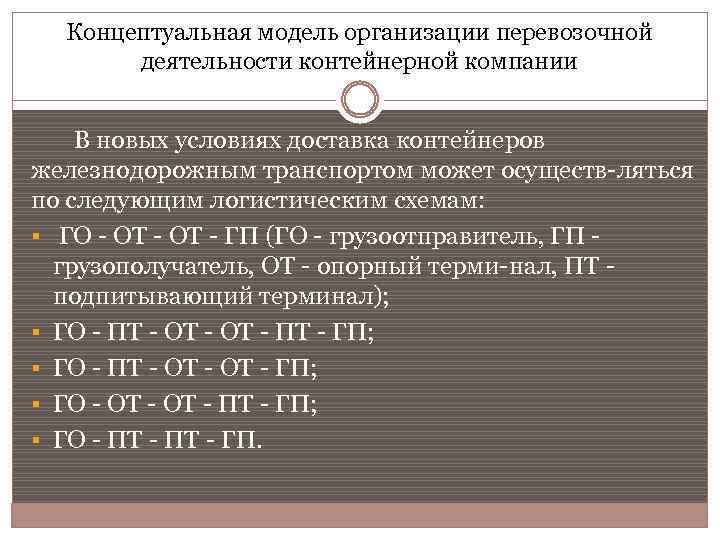 Концептуальная модель организации перевозочной деятельности контейнерной компании В новых условиях доставка контейнеров железнодорожным транспортом