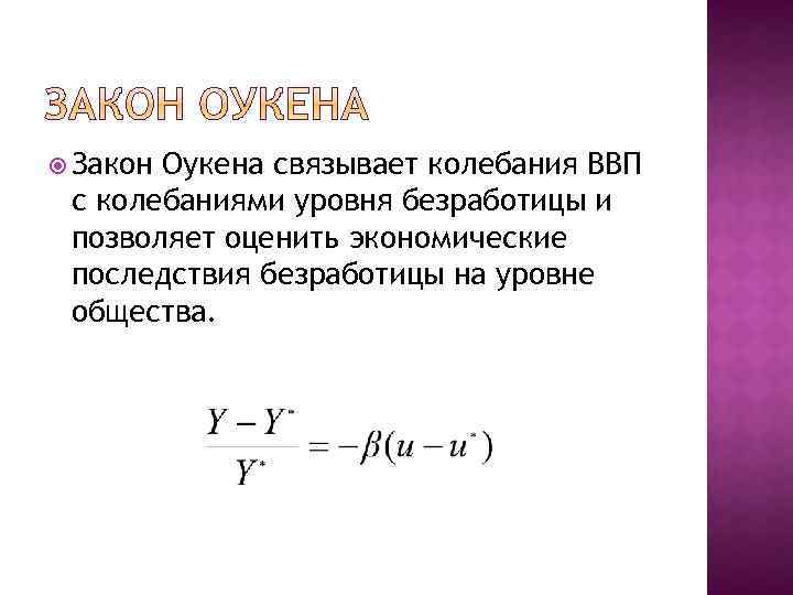 Последствия безработицы закон оукена презентация