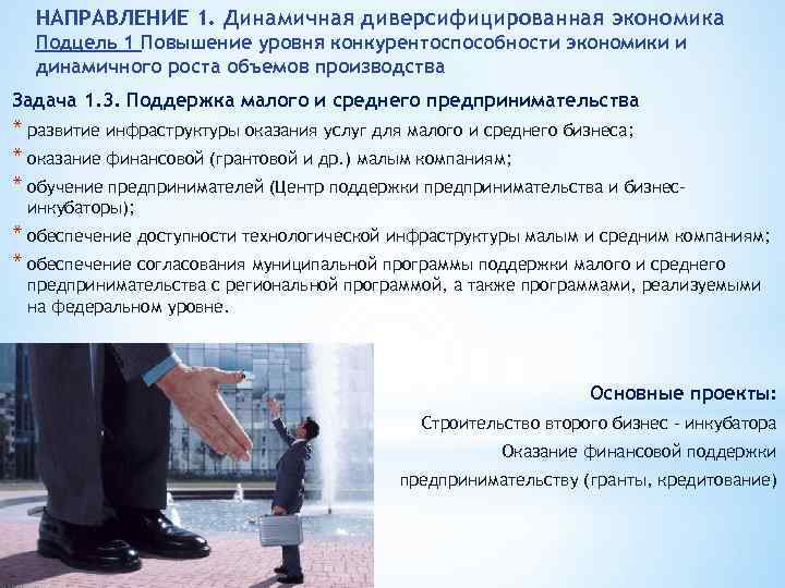 НАПРАВЛЕНИЕ 1. Динамичная диверсифицированная экономика Подцель 1 Повышение уровня конкурентоспособности экономики и динамичного роста