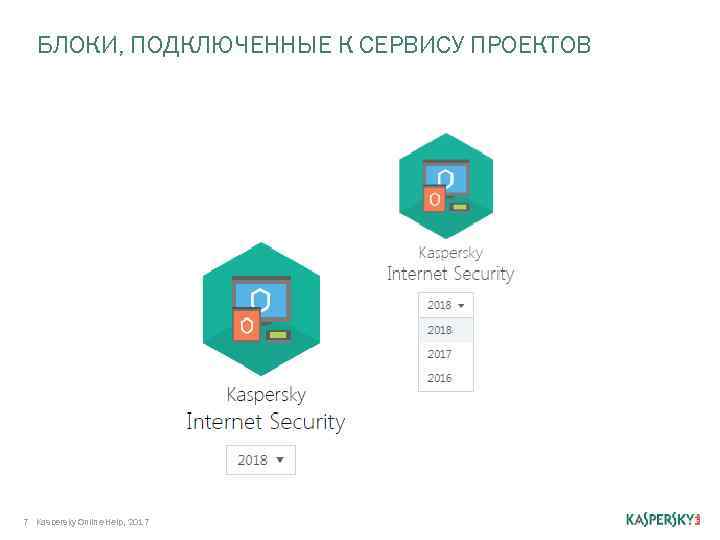 БЛОКИ, ПОДКЛЮЧЕННЫЕ К СЕРВИСУ ПРОЕКТОВ 7 Kaspersky Online Help, 2017 