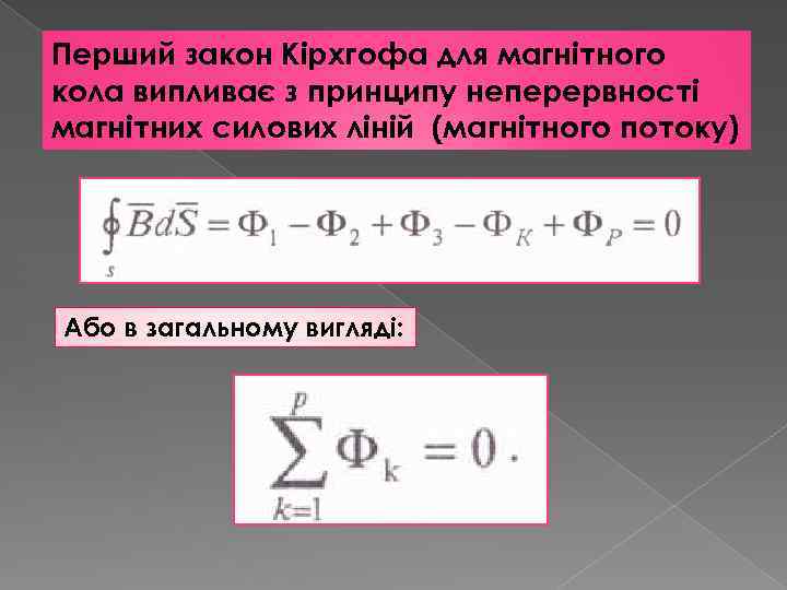 Перший закон Кірхгофа для магнітного кола випливає з принципу неперервності магнітних силових ліній (магнітного