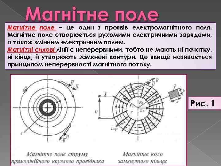 Магнітне поле – це один з проявів електромагнітного поля. Магнітне поле створюється рухомими електричними