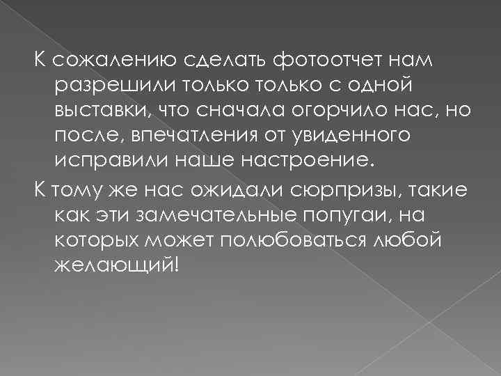 К сожалению сделать фотоотчет нам разрешили только с одной выставки, что сначала огорчило нас,