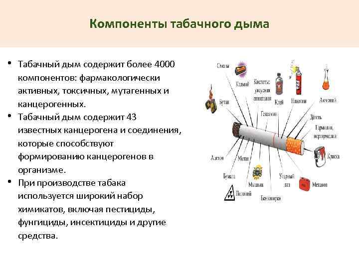 Компоненты табачного дыма • Табачный дым содержит более 4000 • • компонентов: фармакологически активных,