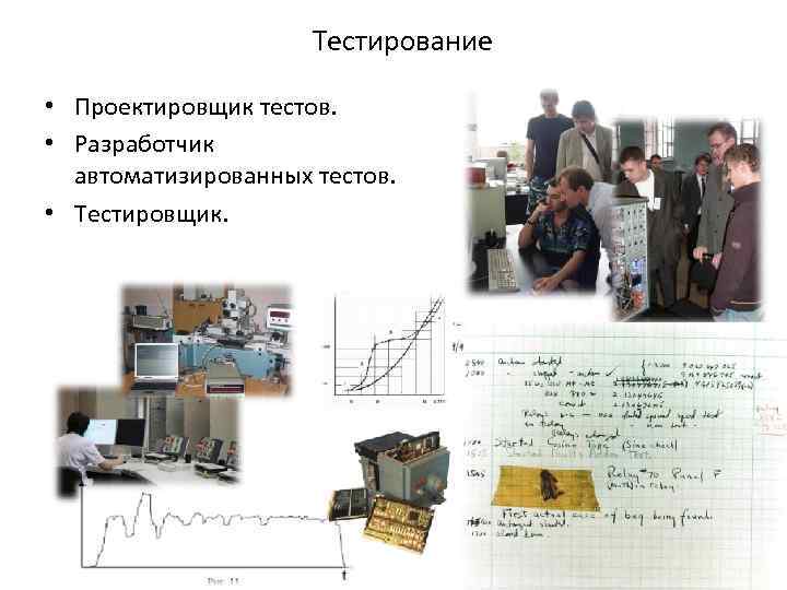 Тестирование • Проектировщик тестов. • Разработчик автоматизированных тестов. • Тестировщик. 