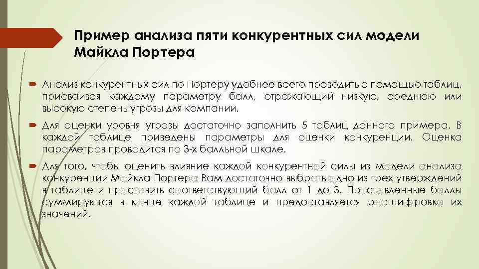 Пример анализа пяти конкурентных сил модели Майкла Портера Анализ конкурентных сил по Портеру удобнее