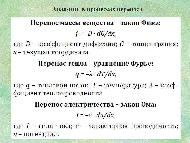 Аналогия в процессах переноса 