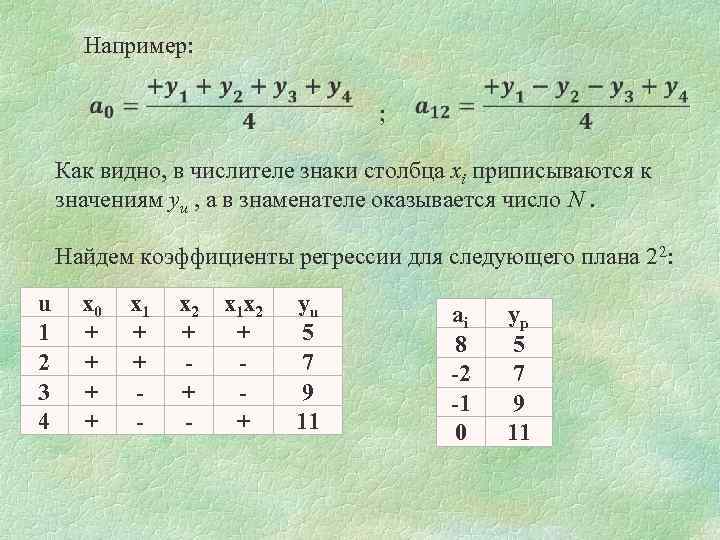 Например: ; Как видно, в числителе знаки столбца xi приписываются к значениям yu ,