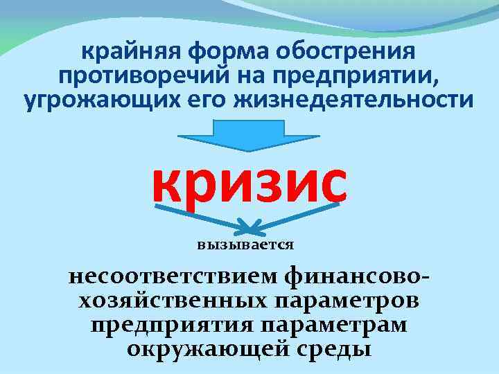 крайняя форма обострения противоречий на предприятии, угрожающих его жизнедеятельности кризис вызывается несоответствием финансовохозяйственных параметров