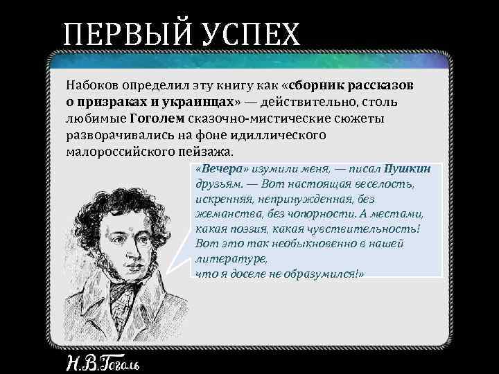 ПЕРВЫЙ УСПЕХ Набоков определил эту книгу как «сборник рассказов о призраках и украинцах» —