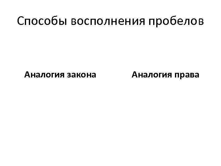 Способы восполнения пробелов Аналогия закона Аналогия права 