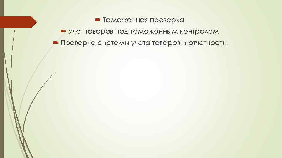  Таможенная проверка Учет товаров под таможенным контролем Проверка системы учета товаров и отчетности