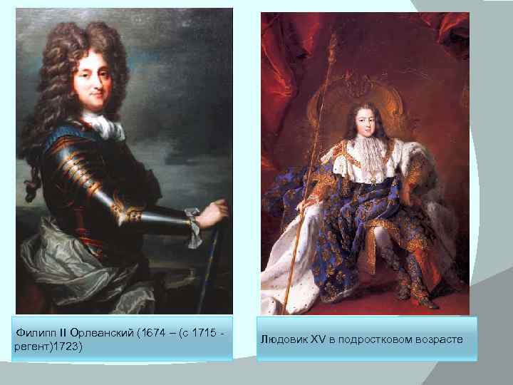  Филипп II Орлеанский (1674 – (с 1715 - регент)1723) Людовик XV в подростковом