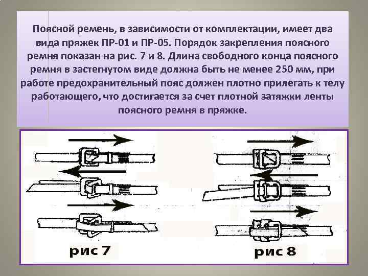 Поясной ремень, в зависимости от комплектации, имеет два вида пряжек ПР-01 и ПР-05. Порядок