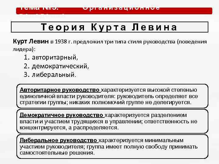 Тема № 5. О р г а н и з а ц и о