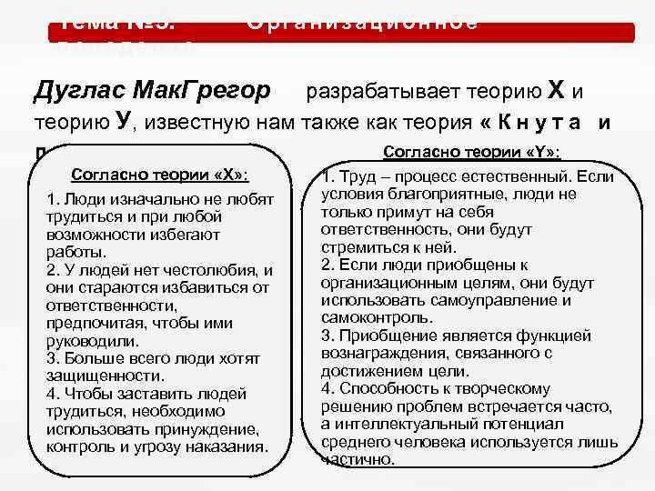 Тема № 5. О р г а н и з а ц и о