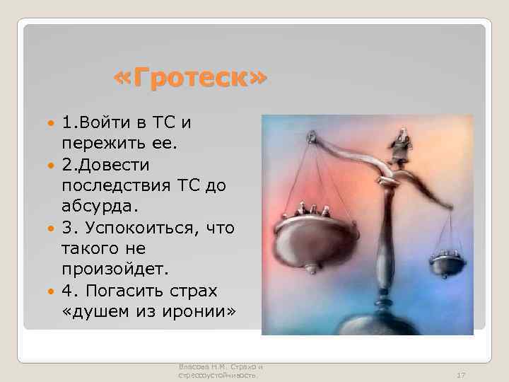  «Гротеск» 1. Войти в ТС и пережить ее. 2. Довести последствия ТС до