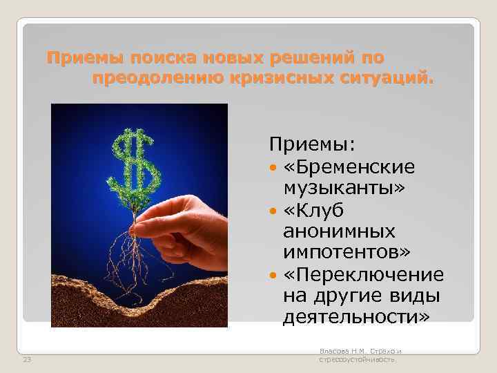 Приемы поиска новых решений по преодолению кризисных ситуаций. Приемы: «Бременские музыканты» «Клуб анонимных импотентов»