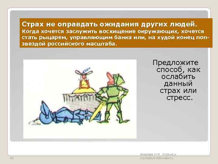 Страх не оправдать ожидания других людей. Когда хочется заслужить восхищение окружающих, хочется стать рыцарем,